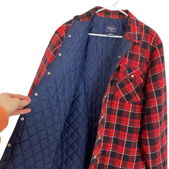 Vintage 90s Flannel Shirt Jacket Mens Size Large Quilted Oversized Shacket Red - Picture 3 of 10